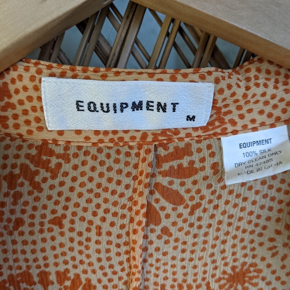 Equipment M Vintage 90s Silk Blouse Orange Floral - Picture 16 of 16